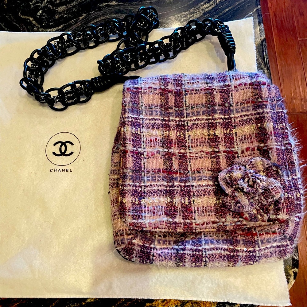 Chanel Lavender Tweed Camellia Messenger Bag